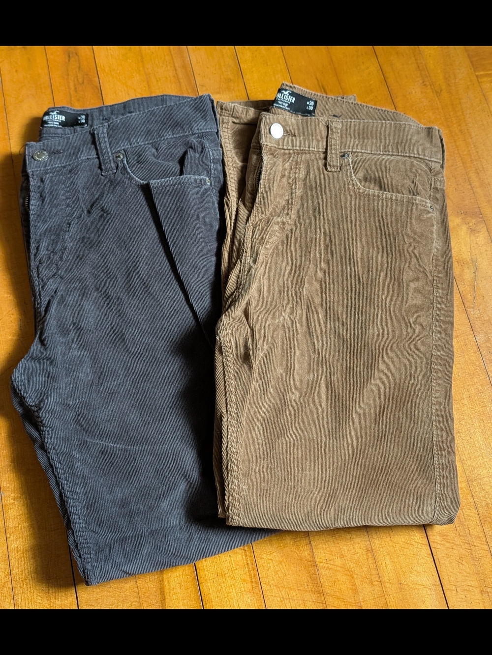Two Pair Bundle Hollister Men's Corduroy Pants - Brown and Charcoal